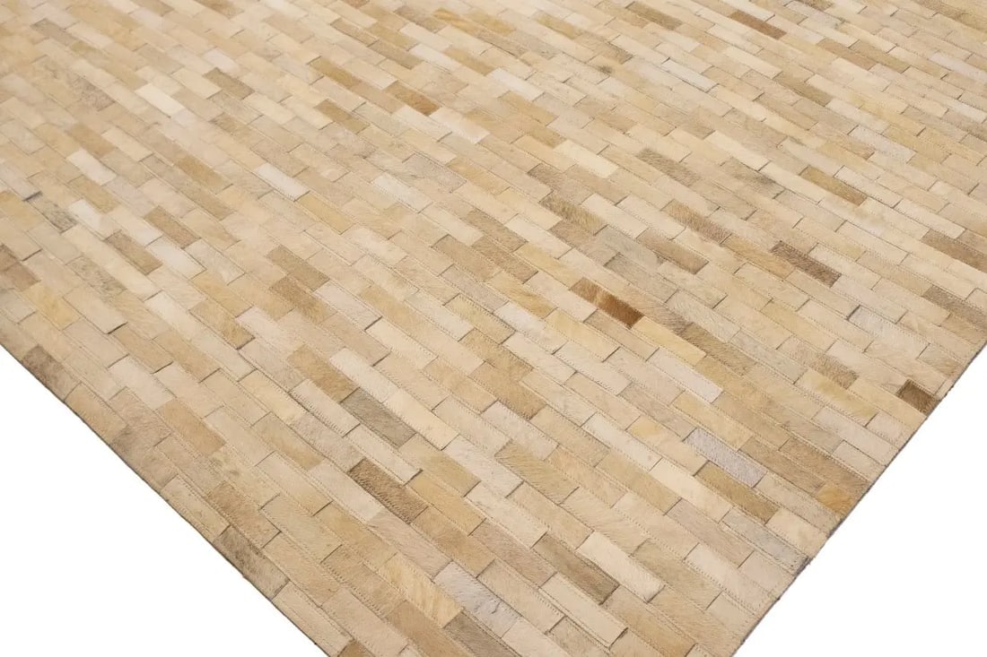 Beige Cream Cowhide 8X10 Modern Leather Rug - 10
