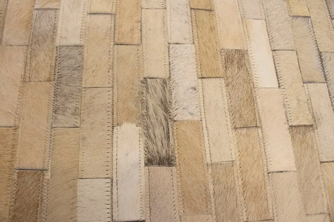 Beige Cream Cowhide 8X10 Modern Leather Rug - 13