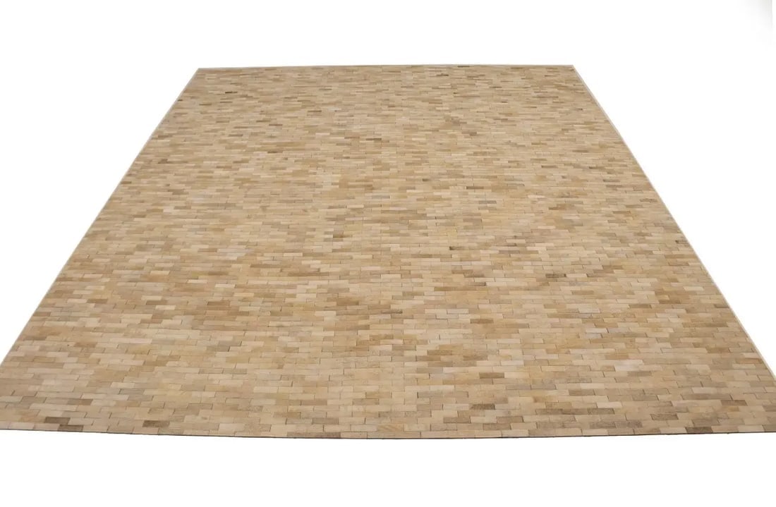 Beige Cream Cowhide 8X10 Modern Leather Rug - 14