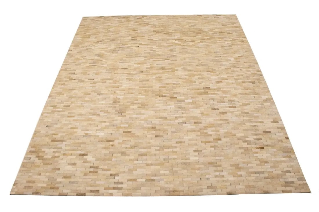 Beige Cream Cowhide 8X10 Modern Leather Rug - 3