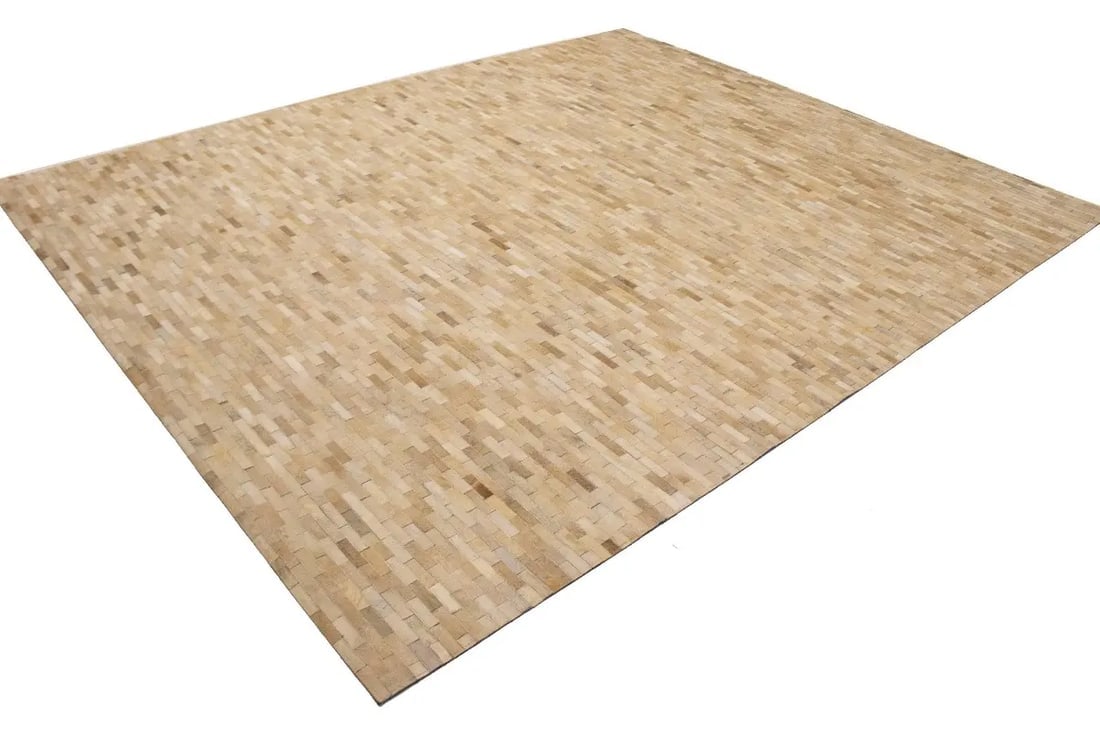 Beige Cream Cowhide 8X10 Modern Leather Rug - 4