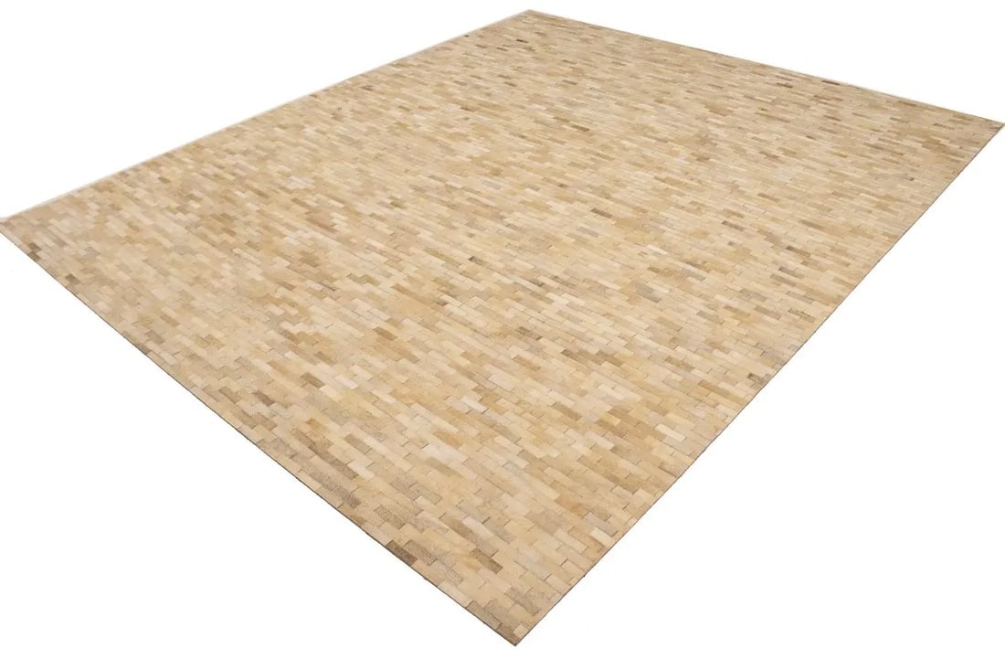 Beige Cream Cowhide 8X10 Modern Leather Rug - 5