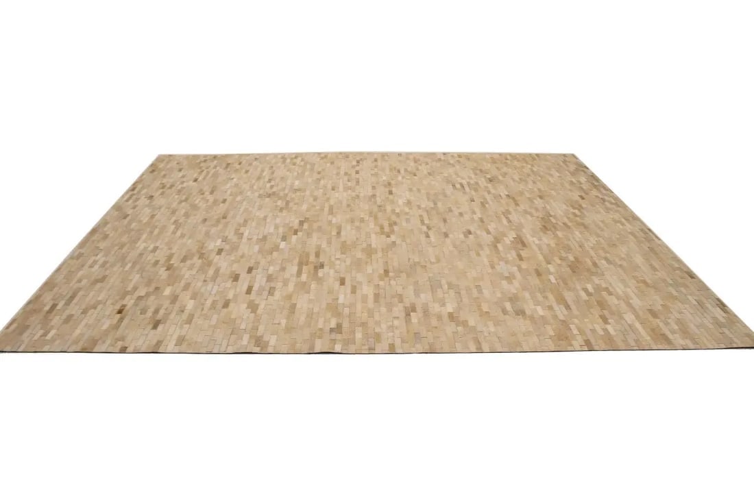 Beige Cream Cowhide 8X10 Modern Leather Rug - 6