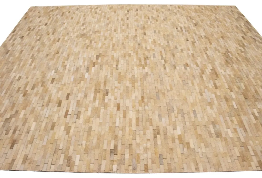 Beige Cream Cowhide 8X10 Modern Leather Rug - 7