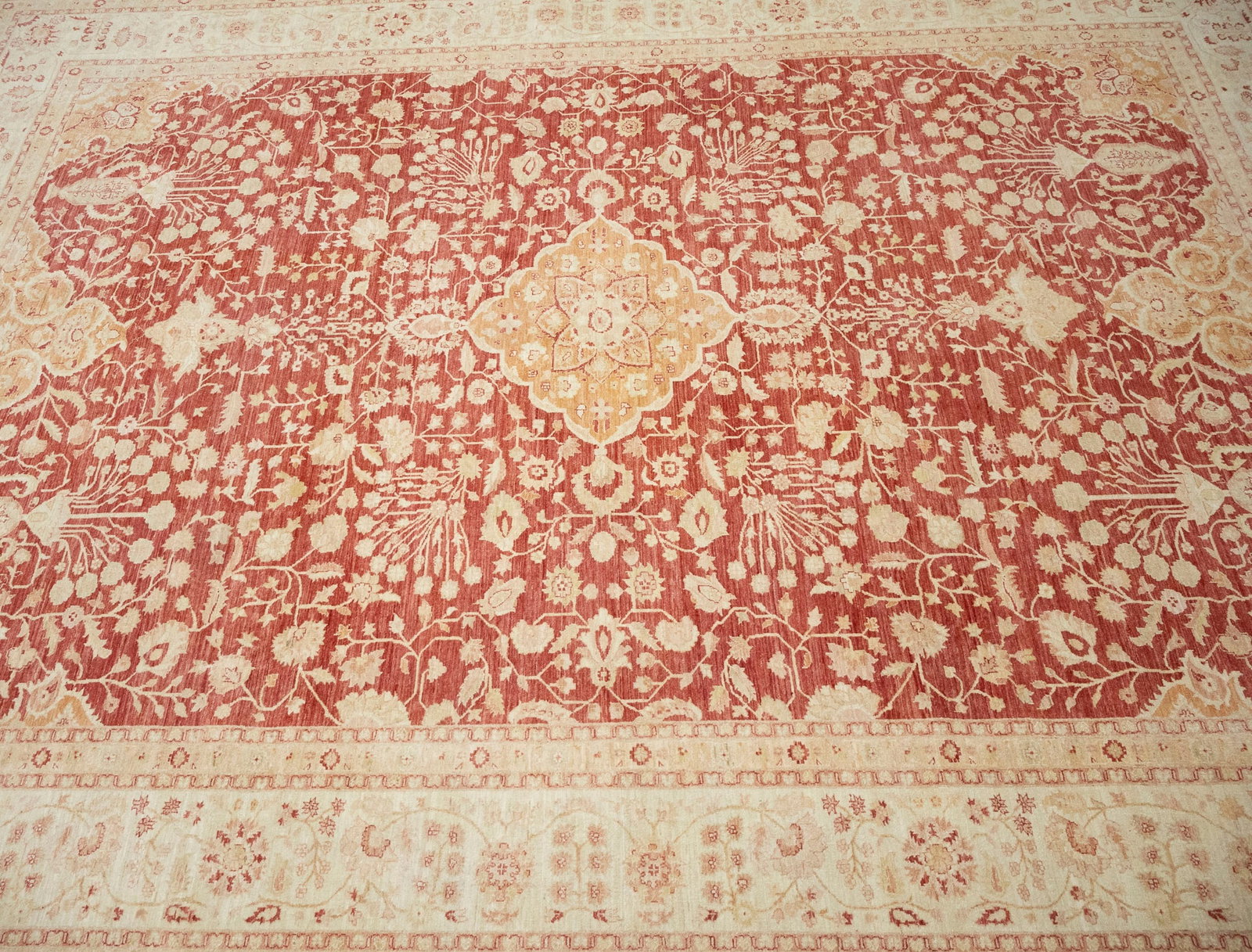 Red Floral 13X17 Oushak Peshawar Oriental Rug - 4