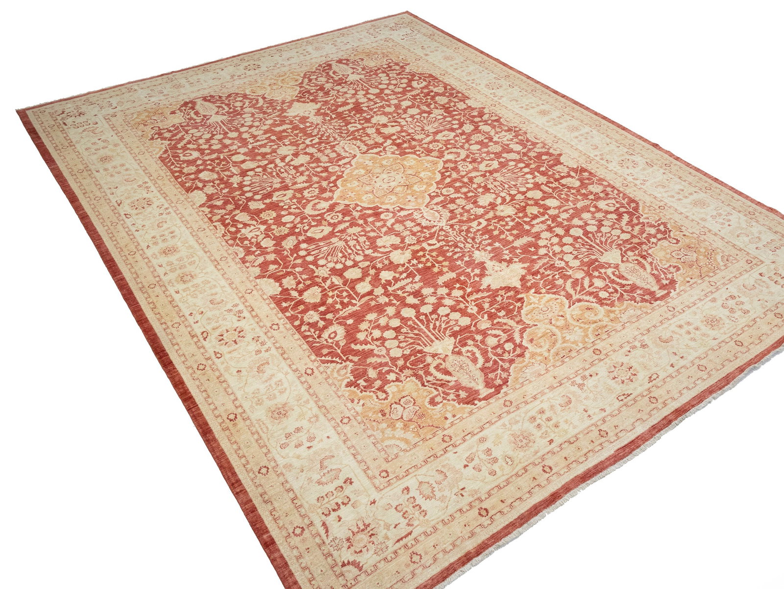 Red Floral 13X17 Oushak Peshawar Oriental Rug - 5