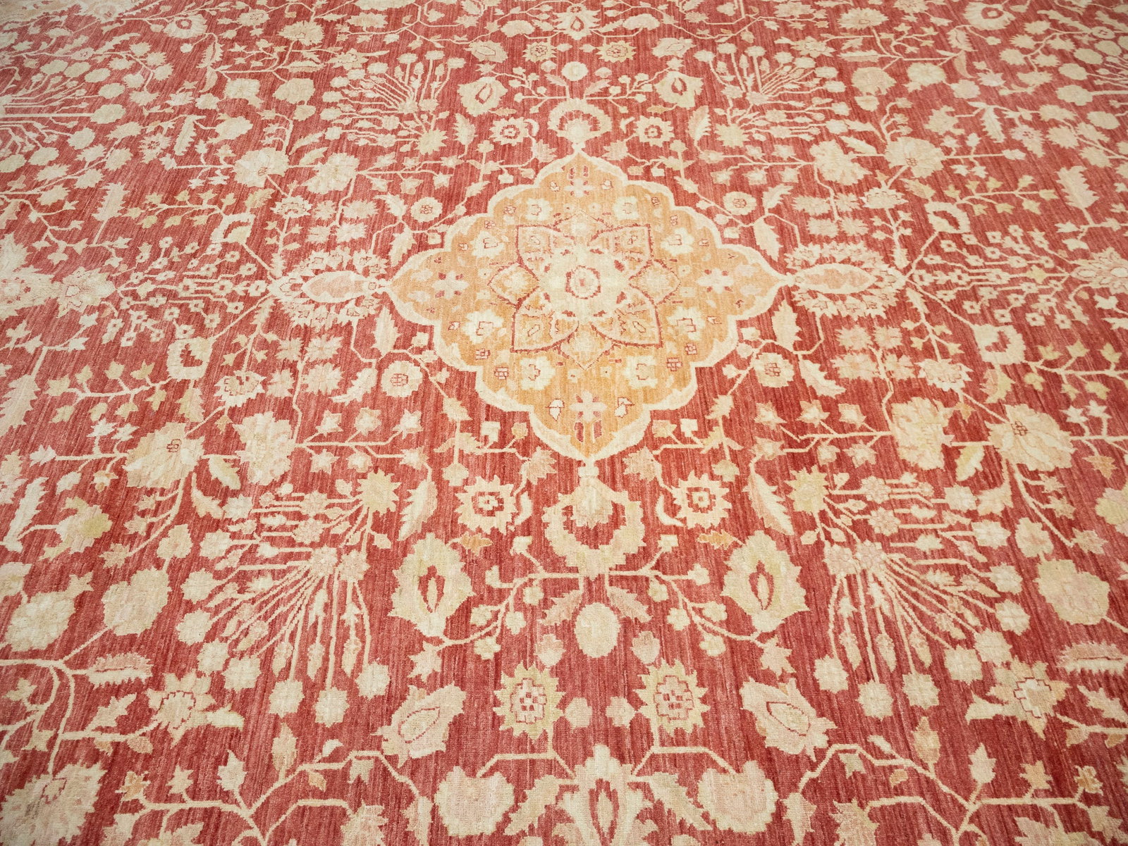 Red Floral 13X17 Oushak Peshawar Oriental Rug - 7