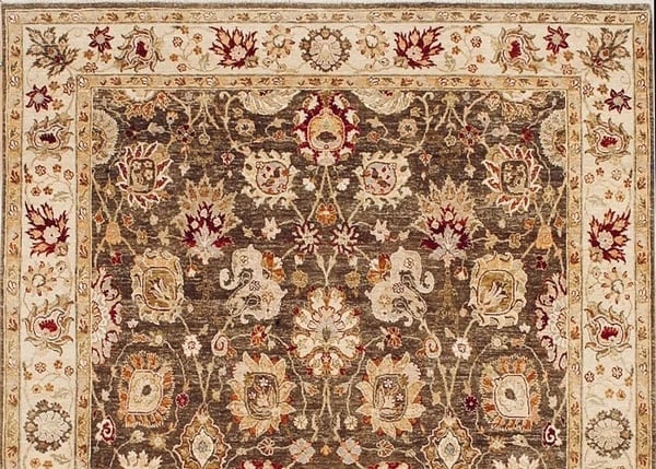 Hand Knotted Indo-Tabriz Brown Wool New Oriental Rug Carpet 7'11" x 10'4" - 4