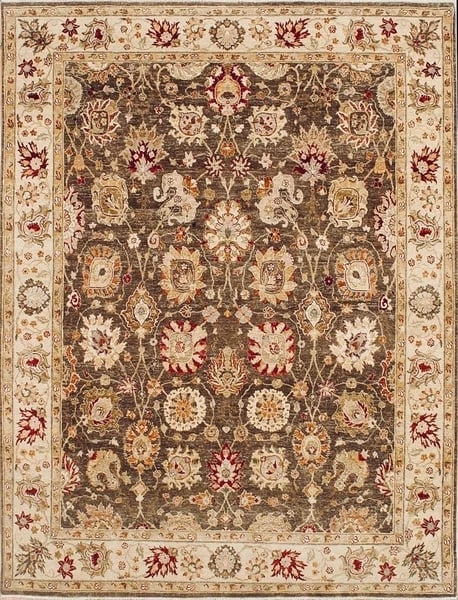 Hand Knotted Indo-Tabriz Brown Wool New Oriental Rug Carpet 7'11" x 10'4" - 6