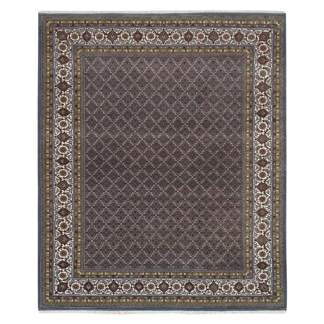Black Coral Gray 175 KPSI Herrita Design Organic Wool Hand Knotted Rug: Title: Black Coral Gray 175 KPSI Herrita Design Organic Wool Hand Knotted Rug Description:This is a truly genuine one-of-a-kind. It has been Knotted for months and months in the centuries-old weaving 