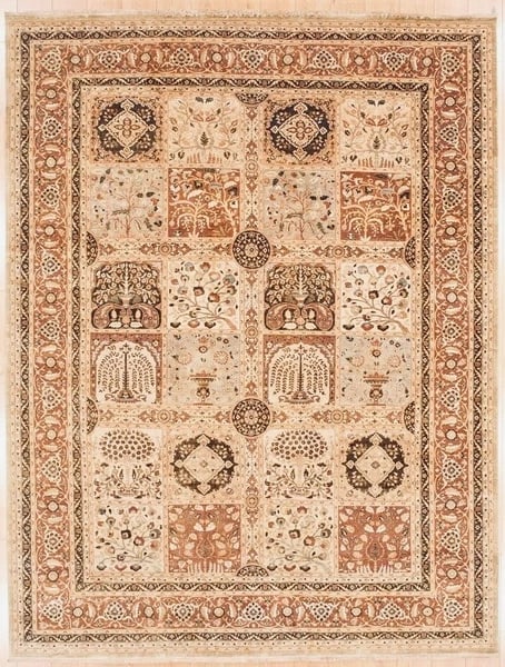 Hand Knotted Indo-Tabriz Ivory Terracotta Oriental Area Rug Carpet 9' x 11'9" - 6