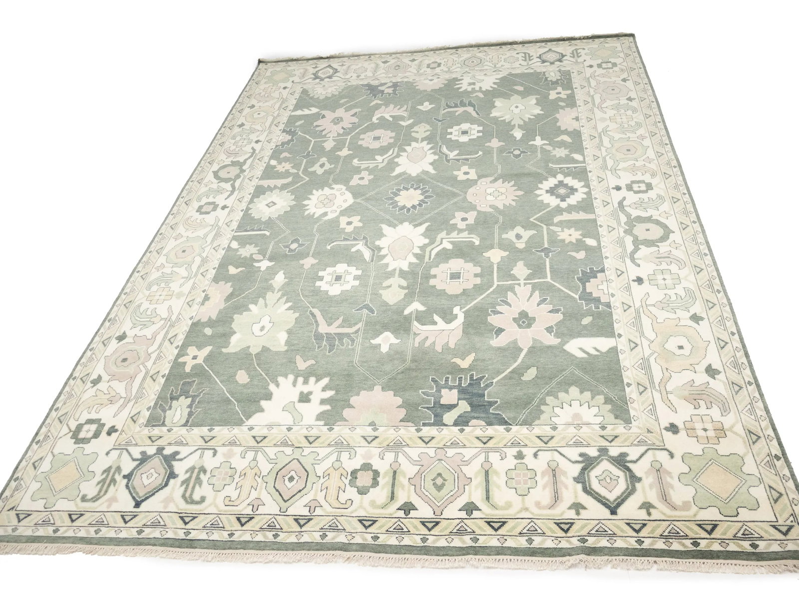 Muted Cream Floral Transitional 12X18 Oushak Chobi Oriental Rug - 10