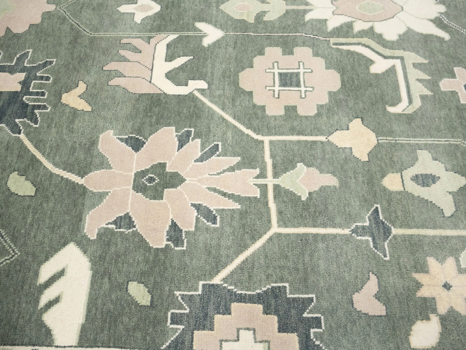 Muted Cream Floral Transitional 12X18 Oushak Chobi Oriental Rug - 13
