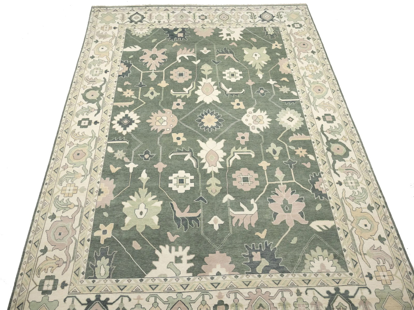 Muted Cream Floral Transitional 12X18 Oushak Chobi Oriental Rug - 3