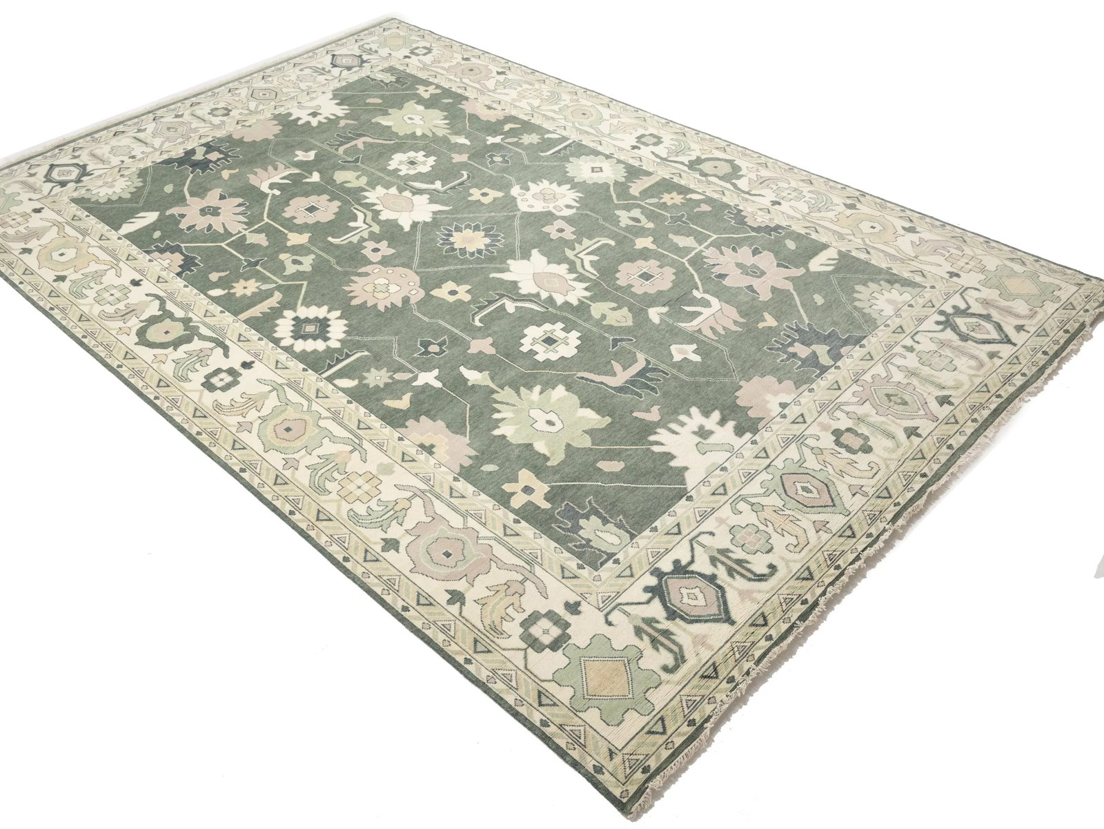 Muted Cream Floral Transitional 12X18 Oushak Chobi Oriental Rug - 5