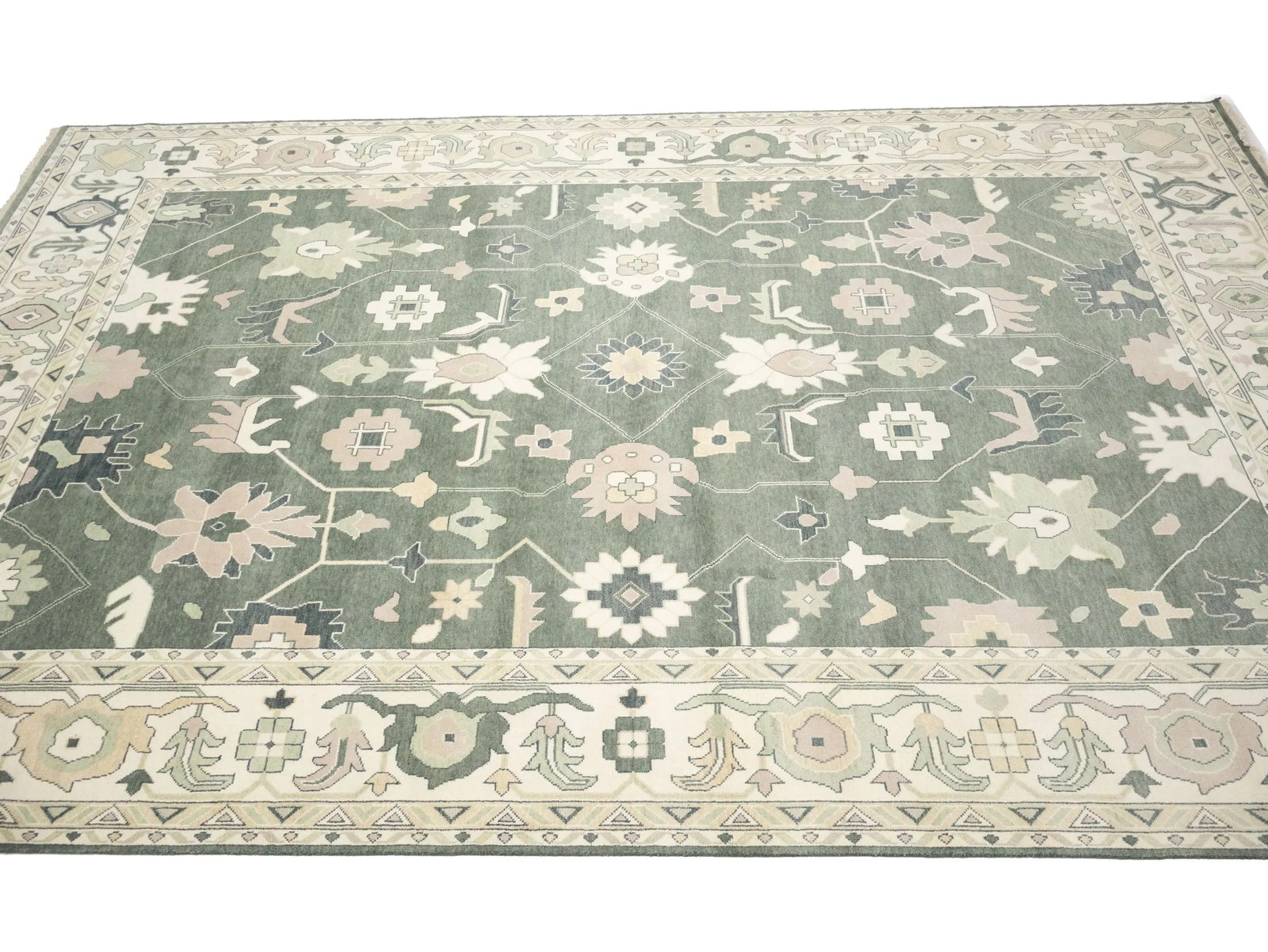 Muted Cream Floral Transitional 12X18 Oushak Chobi Oriental Rug - 6