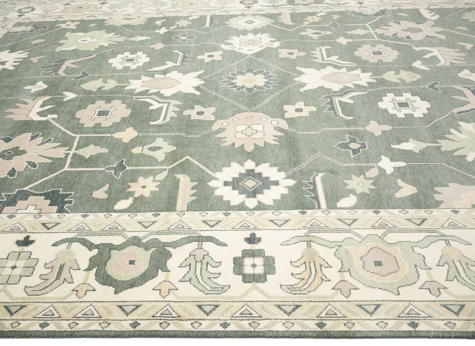 Muted Cream Floral Transitional 12X18 Oushak Chobi Oriental Rug - 7