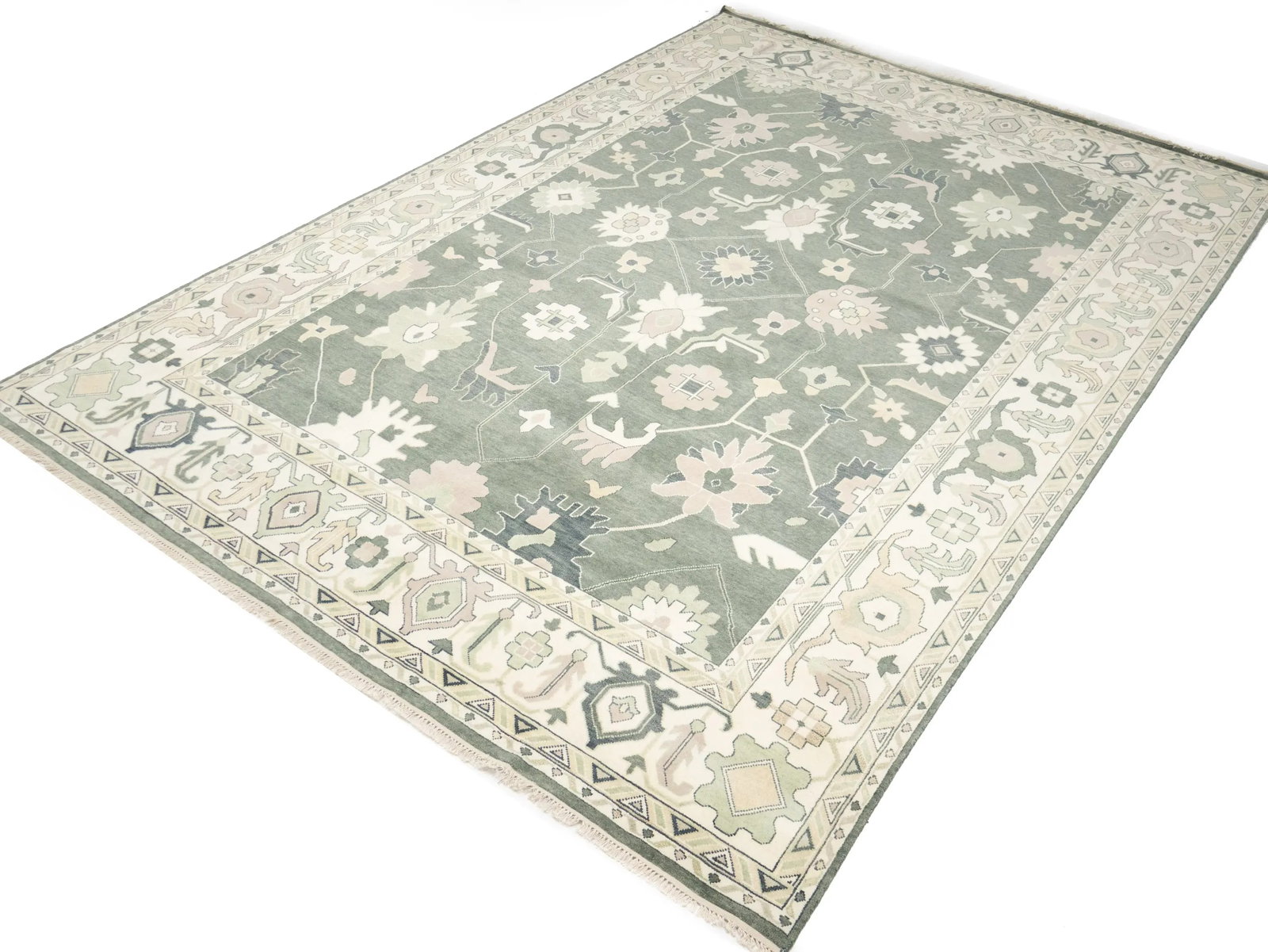 Muted Cream Floral Transitional 12X18 Oushak Chobi Oriental Rug - 9