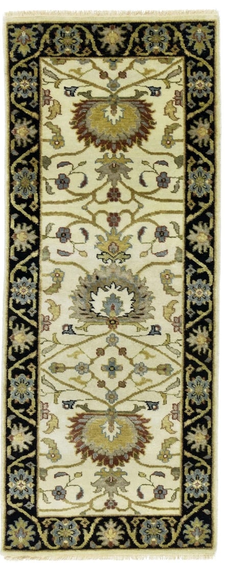 Cream Floral Osh Chobi 2'5X6 Peshawar Oriental Rug: Title:Cream Floral Osh Chobi 2'5X6 Peshawar Oriental Rug Description:Hand Knotted 2'5X6 cream oriental runner made with vegetable dyes (fine wool pile and cotton foundation), superior knot count, and 