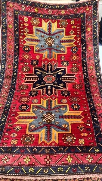Hand Knotted Karabagh Tribal Wool Red Caucasian Oriental Rug 4'4" x 7" - 2