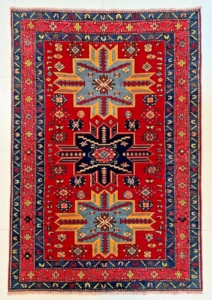 Hand Knotted Karabagh Tribal Wool Red Caucasian Oriental Rug 4'4" x 7" - 3