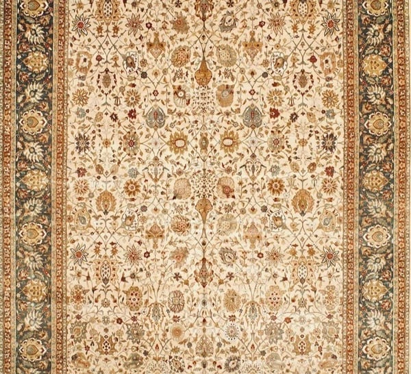 Hand-Knotted Indo-Persian Ivory Black Oriental Area Rug Carpet 11'10" x 18'3" - 3