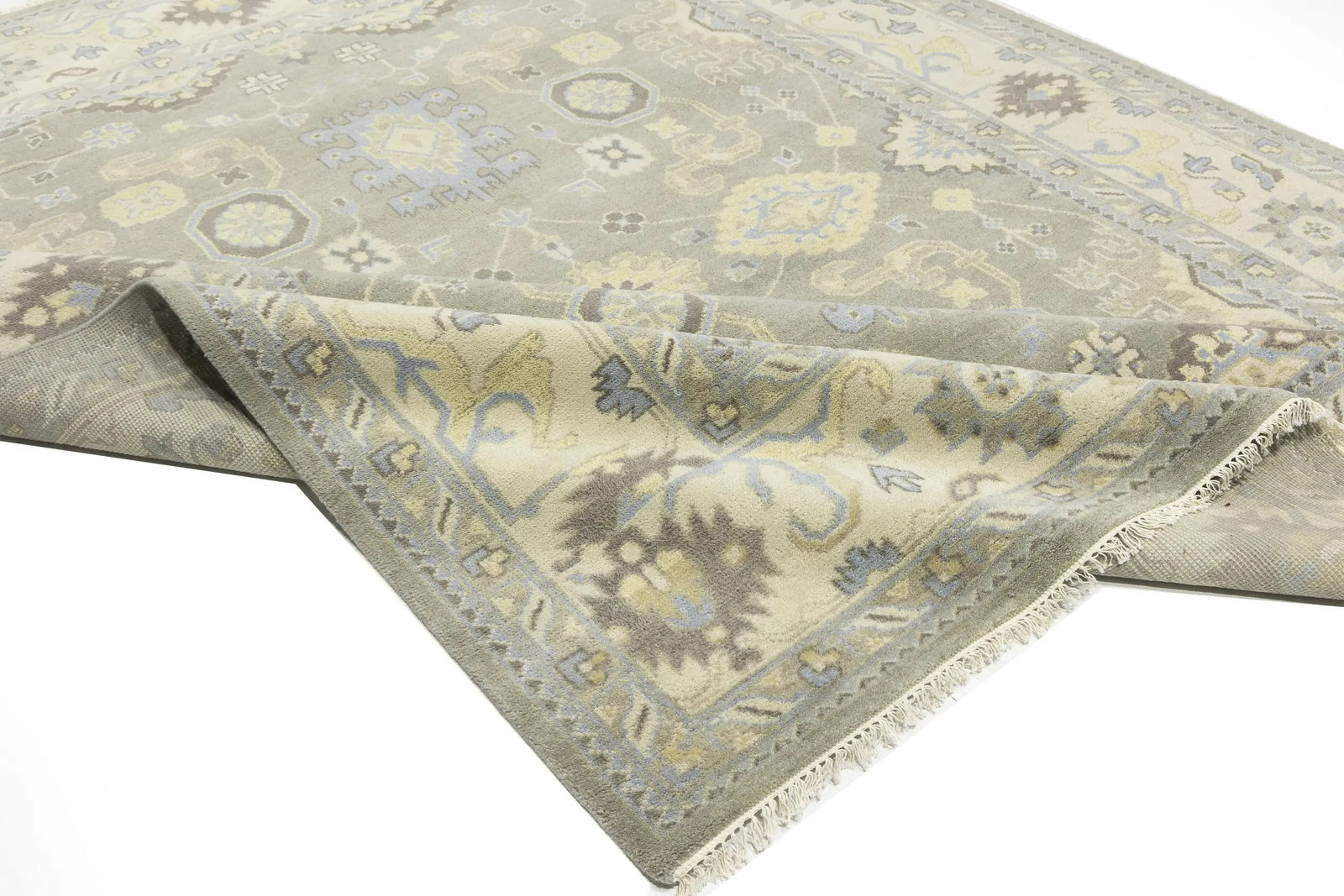 Brownish Gray Floral 9X12 Oushak Chobi Oriental Rug - 11