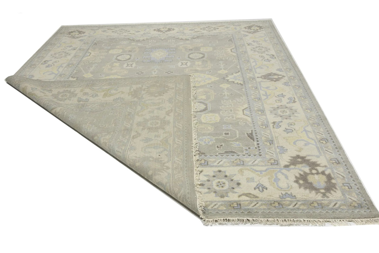 Brownish Gray Floral 9X12 Oushak Chobi Oriental Rug - 12