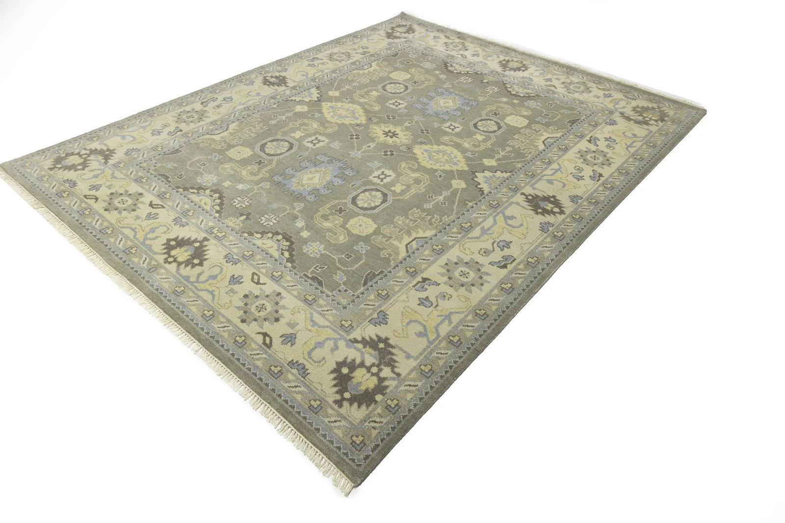Brownish Gray Floral 9X12 Oushak Chobi Oriental Rug - 3