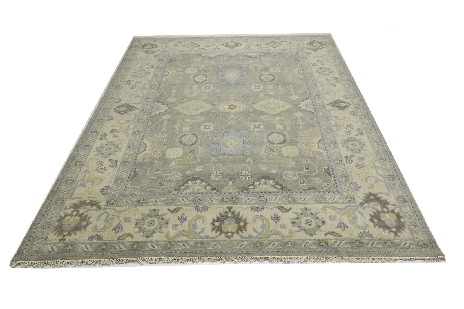 Brownish Gray Floral 9X12 Oushak Chobi Oriental Rug - 4