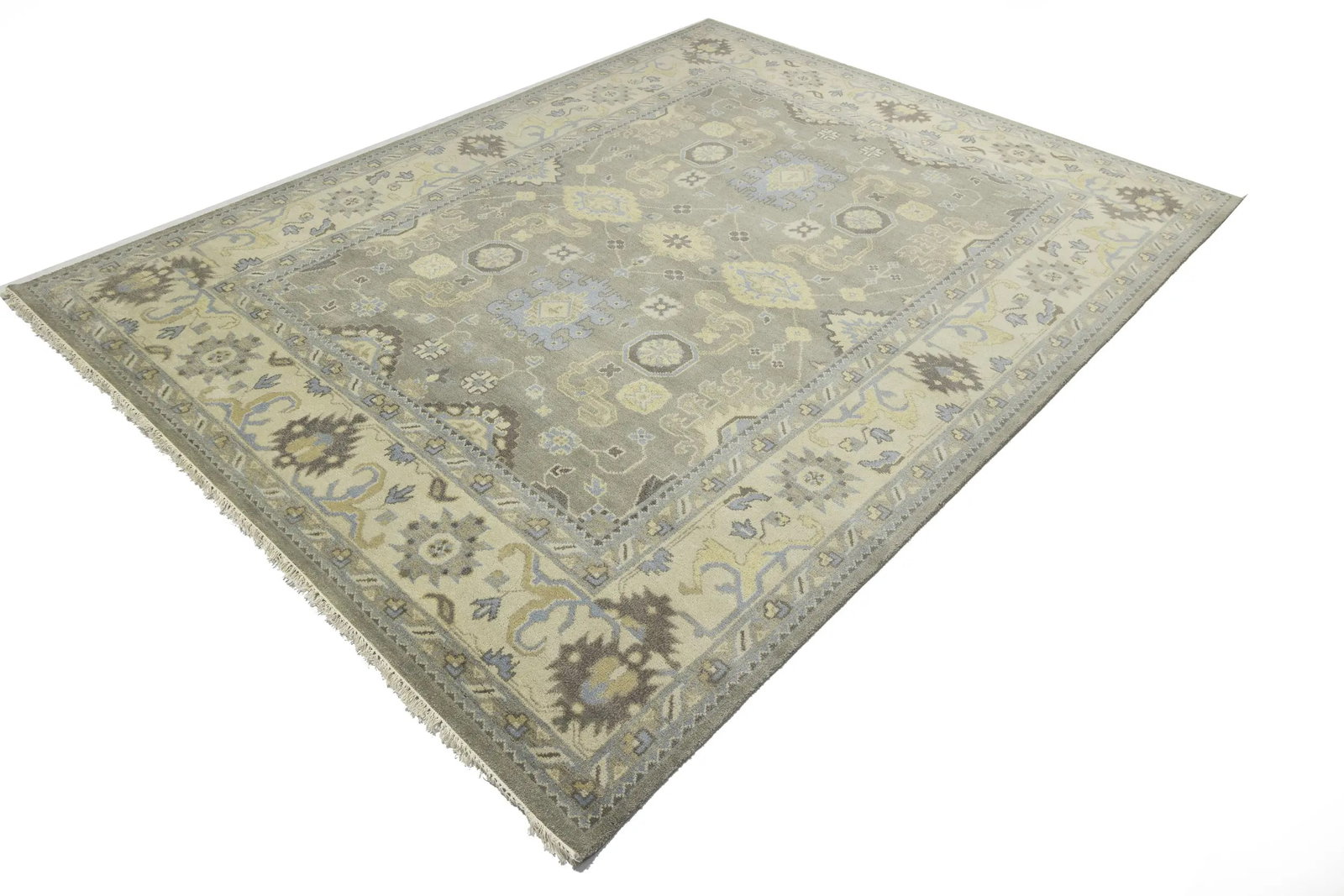 Brownish Gray Floral 9X12 Oushak Chobi Oriental Rug - 5