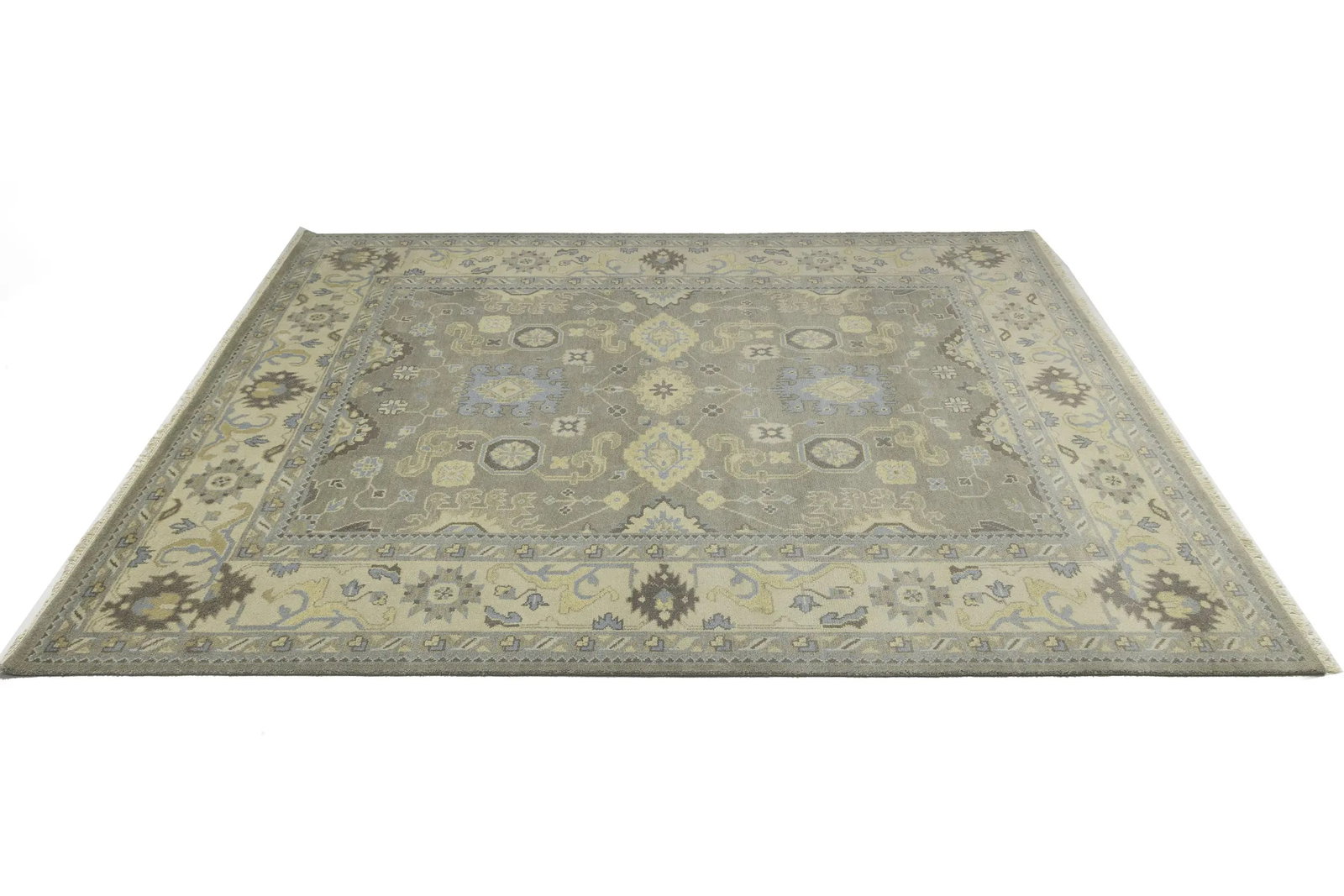 Brownish Gray Floral 9X12 Oushak Chobi Oriental Rug - 6