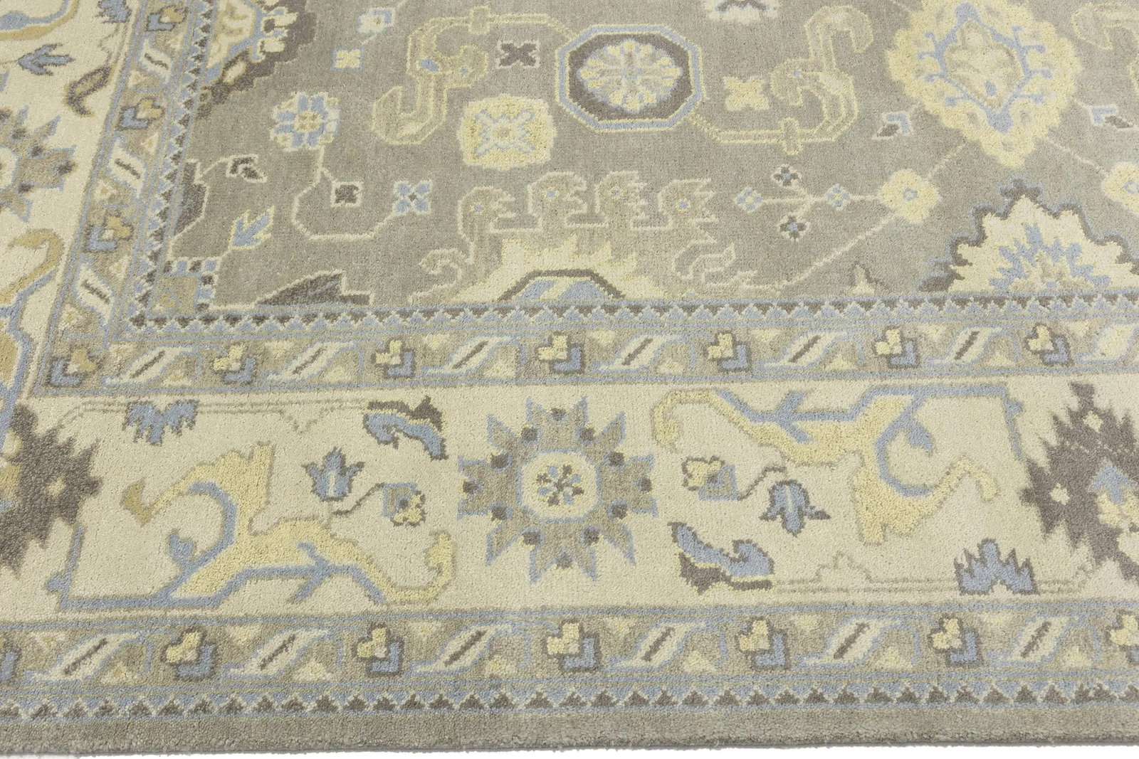 Brownish Gray Floral 9X12 Oushak Chobi Oriental Rug - 9