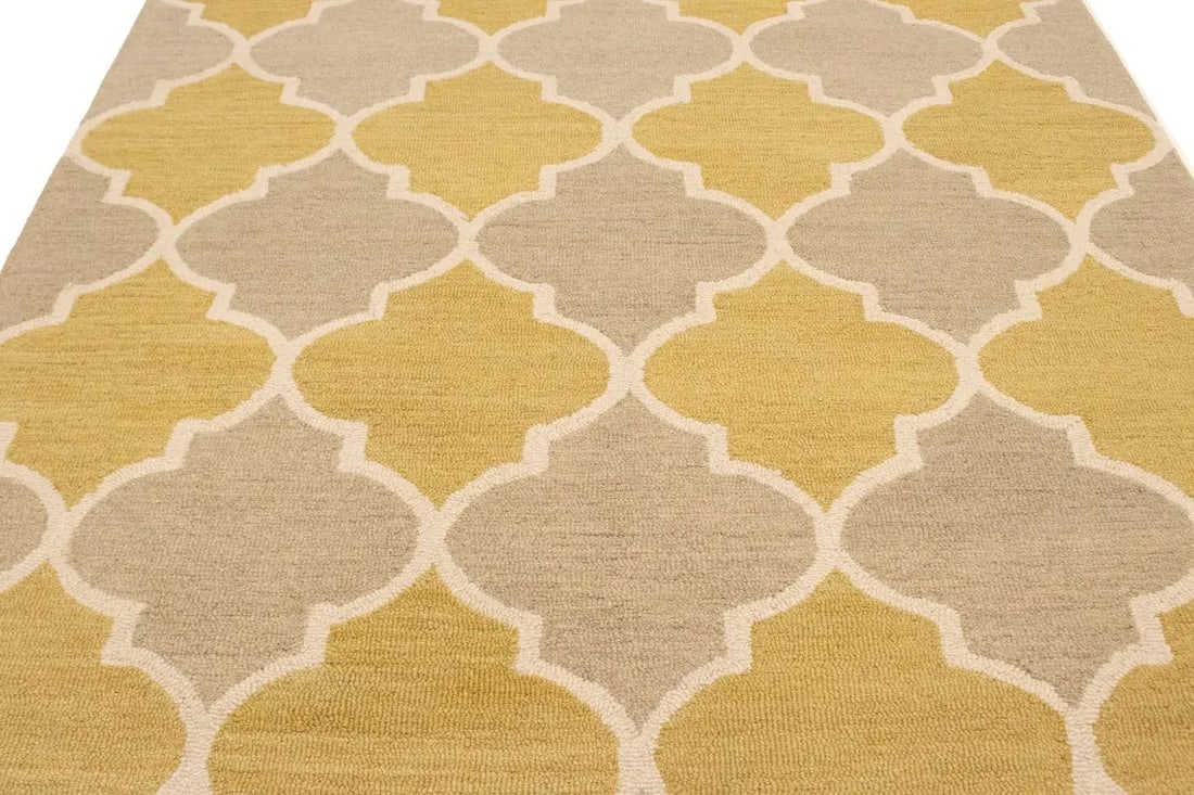 Beige & Gold Trellis 5X8 Hand-Tufted Modern Rug - 12