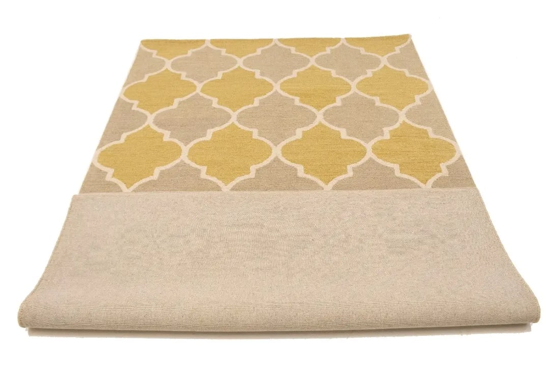 Beige & Gold Trellis 5X8 Hand-Tufted Modern Rug - 14