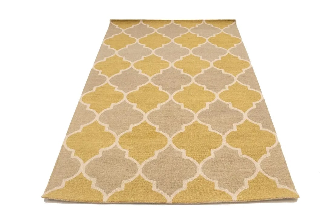 Beige & Gold Trellis 5X8 Hand-Tufted Modern Rug - 3