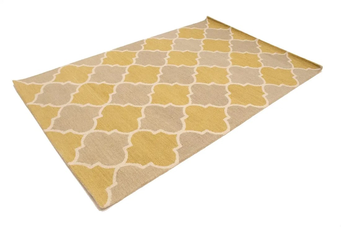 Beige & Gold Trellis 5X8 Hand-Tufted Modern Rug - 4