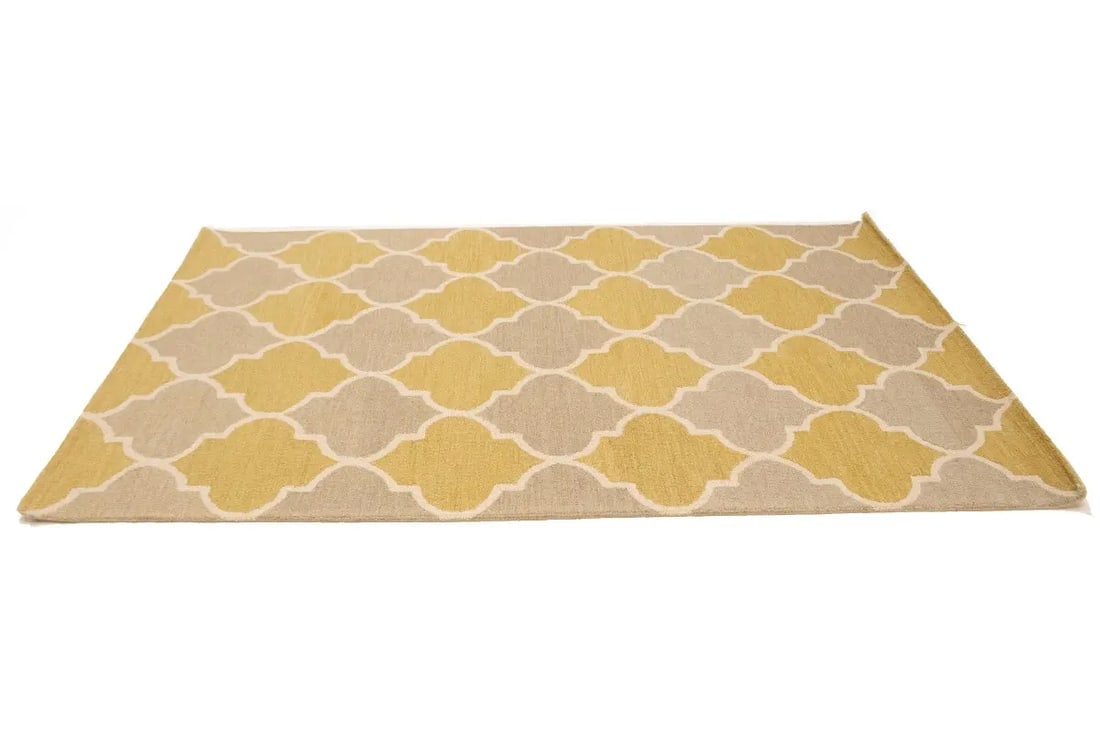 Beige & Gold Trellis 5X8 Hand-Tufted Modern Rug - 5