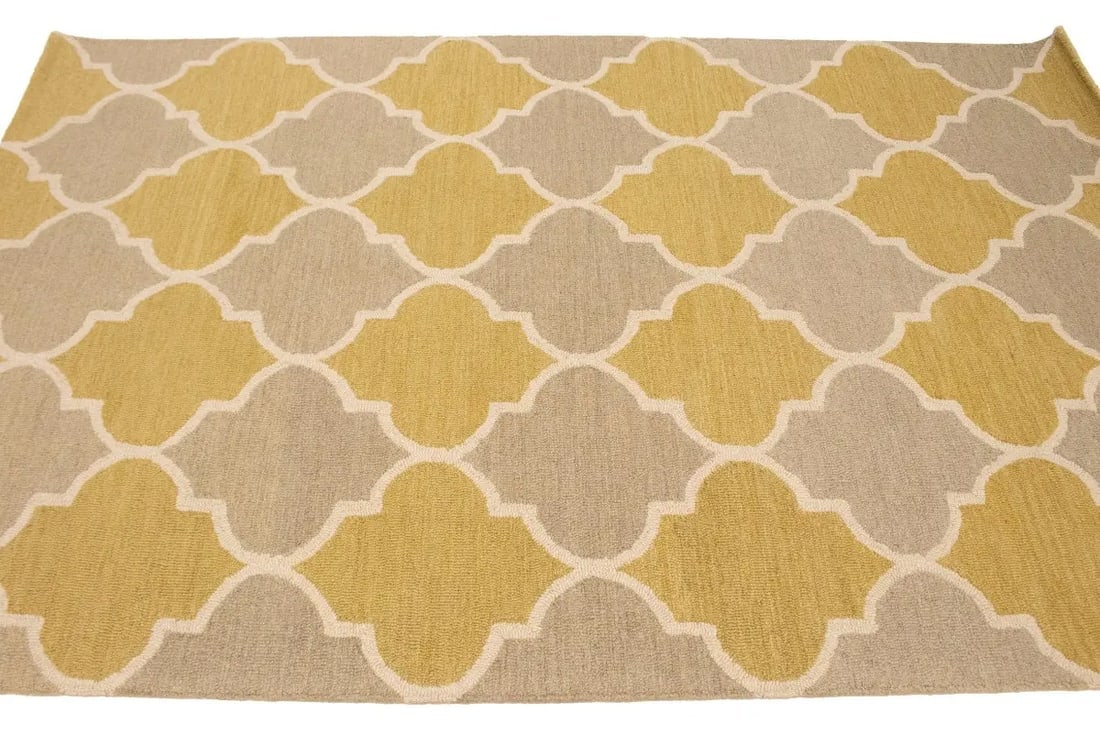 Beige & Gold Trellis 5X8 Hand-Tufted Modern Rug - 6