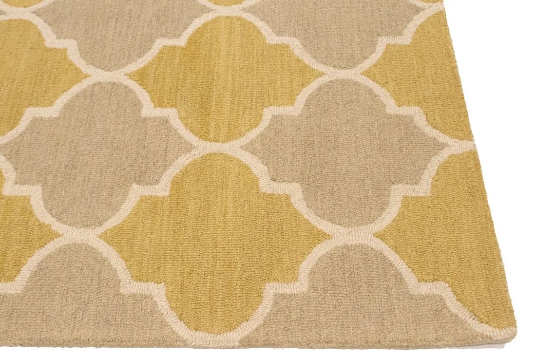 Beige & Gold Trellis 5X8 Hand-Tufted Modern Rug - 9