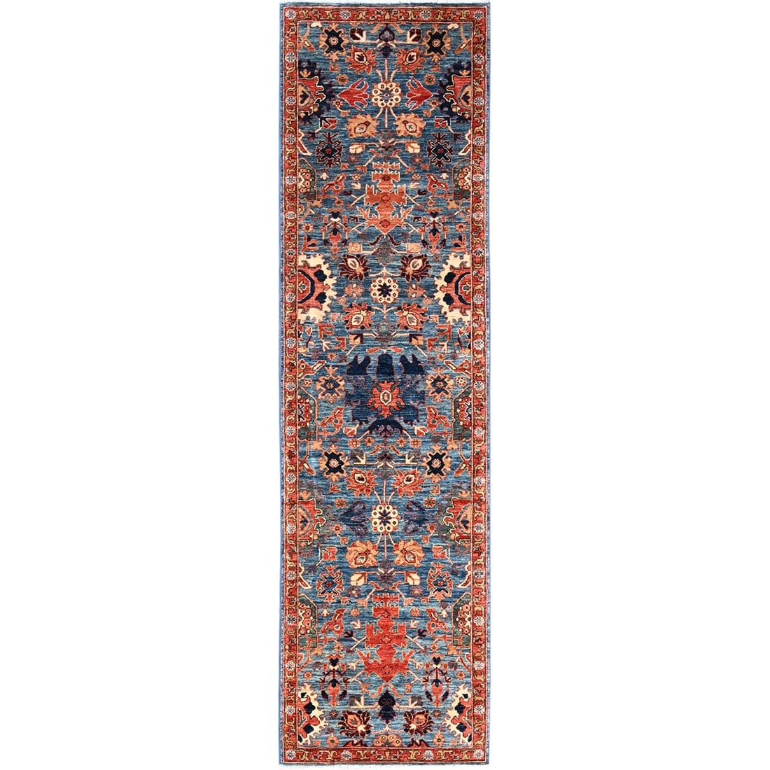 Blue Aryana Grade Heriz All Over Design Hand Knotted Wool Runner Rug: Title: Blue Aryana Grade Heriz All Over Design Hand Knotted Wool Runner Rug Description:This is a truly genuine one-of-a-kind. It has been Knotted for months and months in the centuries-old weaving cr