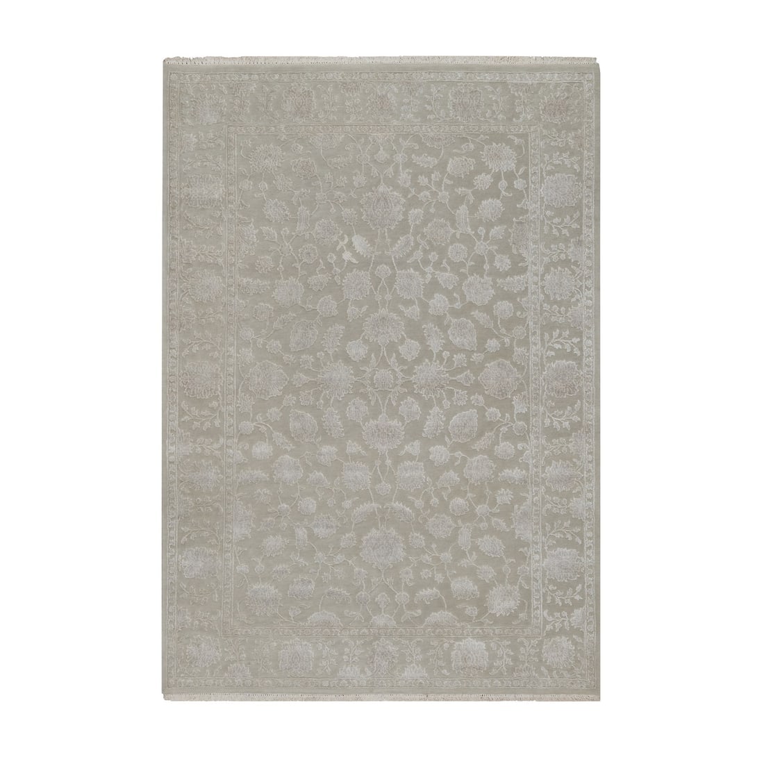 Stone Gray 200 KPSI Hand Knotted Persian Design Wool and Silk Rug: Title: Stone Gray 200 KPSI Hand Knotted Persian Design Wool and Silk Rug Description:This is a truly genuine one-of-a-kind. It has been Knotted for months and months in the centuries-old weaving craft