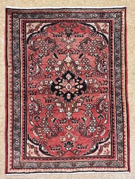 Persian Lilihan Hand-Knotted Wool Rug, Red Tribal, 3'6" x 4'10" (1 of 9)