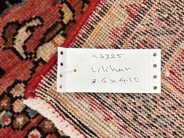 Persian Lilihan Hand-Knotted Wool Rug, Red Tribal, 3'6" x 4'10" - 9