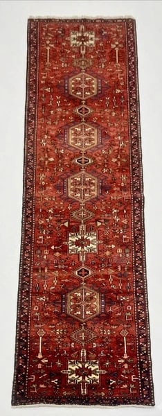 Persian Karajeh Hand-Knotted Runner Red Tribal Wool Rug 3' x 16'1" - 10