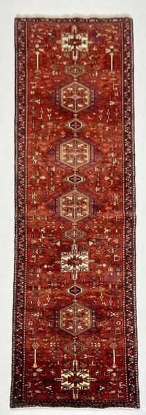 Persian Karajeh Hand-Knotted Runner Red Tribal Wool Rug 3' x 16'1" - 11