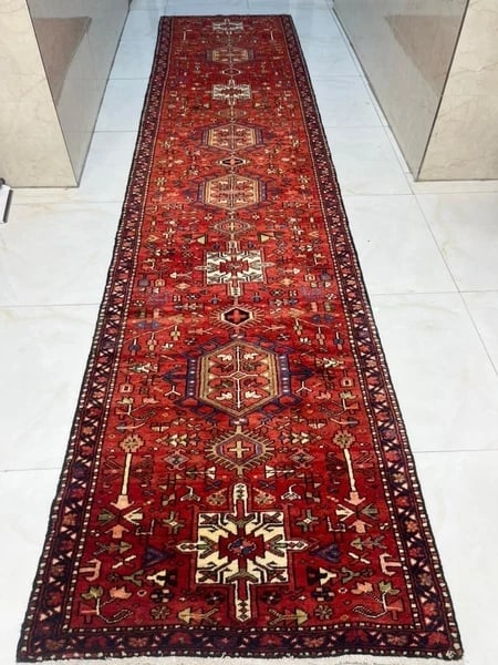 Persian Karajeh Hand-Knotted Runner Red Tribal Wool Rug 3' x 16'1" - 3