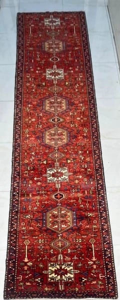 Persian Karajeh Hand-Knotted Runner Red Tribal Wool Rug 3' x 16'1" - 4
