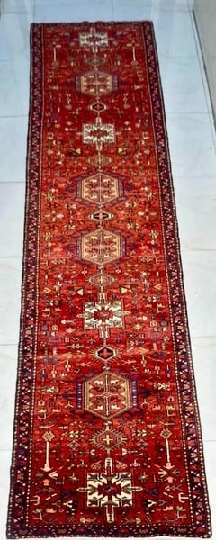 Persian Karajeh Hand-Knotted Runner Red Tribal Wool Rug 3' x 16'1" - 6