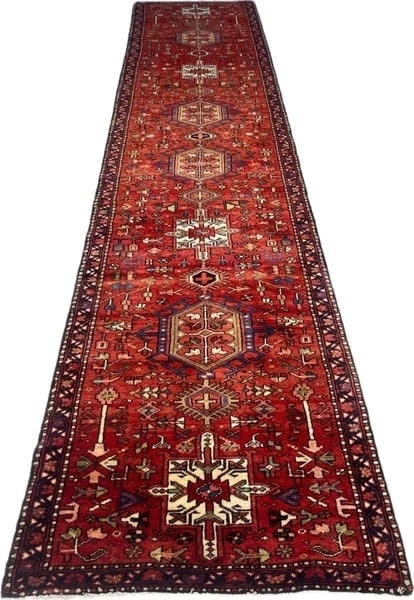 Persian Karajeh Hand-Knotted Runner Red Tribal Wool Rug 3' x 16'1" - 8